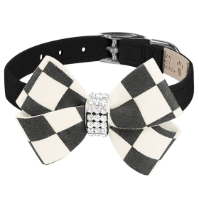 Susan Lanci Designs Windsor Check Nouveau Bow Collar (Color: black, size: large)