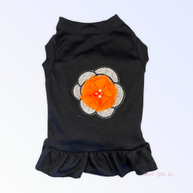 Chiffon and Rhinestone Camellia Dress (Color: ORANGE FLOWER, size: 2X Large)