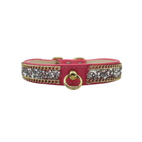 Chunky Rhinestone and Chain Collar (Color: Pink, size: 14")