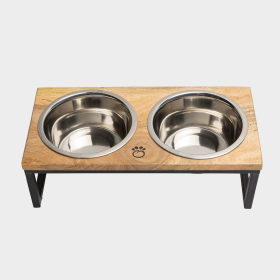 GF Pet Wood & Metal Elevated Feeder (size: SmallColorRose Gold Plated Metal Chain)
